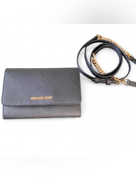 Michael Kors Handbags - Michael Kors Black Crossbody Wallet with Gold Logo and Chain Strap